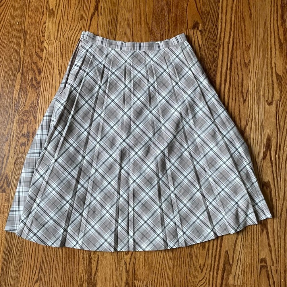 plaid pleated midi skirt